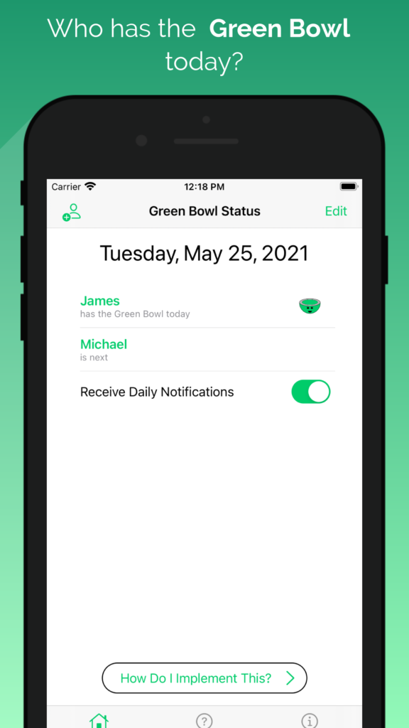 Green Bowl: It's My Turn App - image of home screen