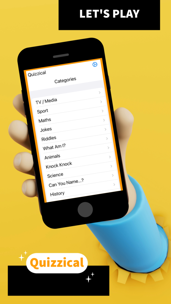 Quizzical Family Trivia App available on the App Store shows home screen